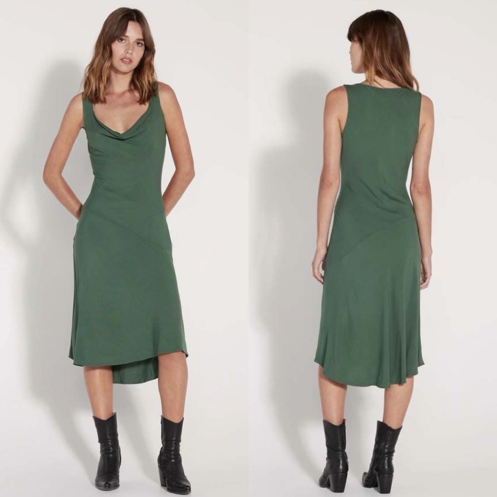 Raquel Allegra Linda Viscose Midi Dress In Forest Green